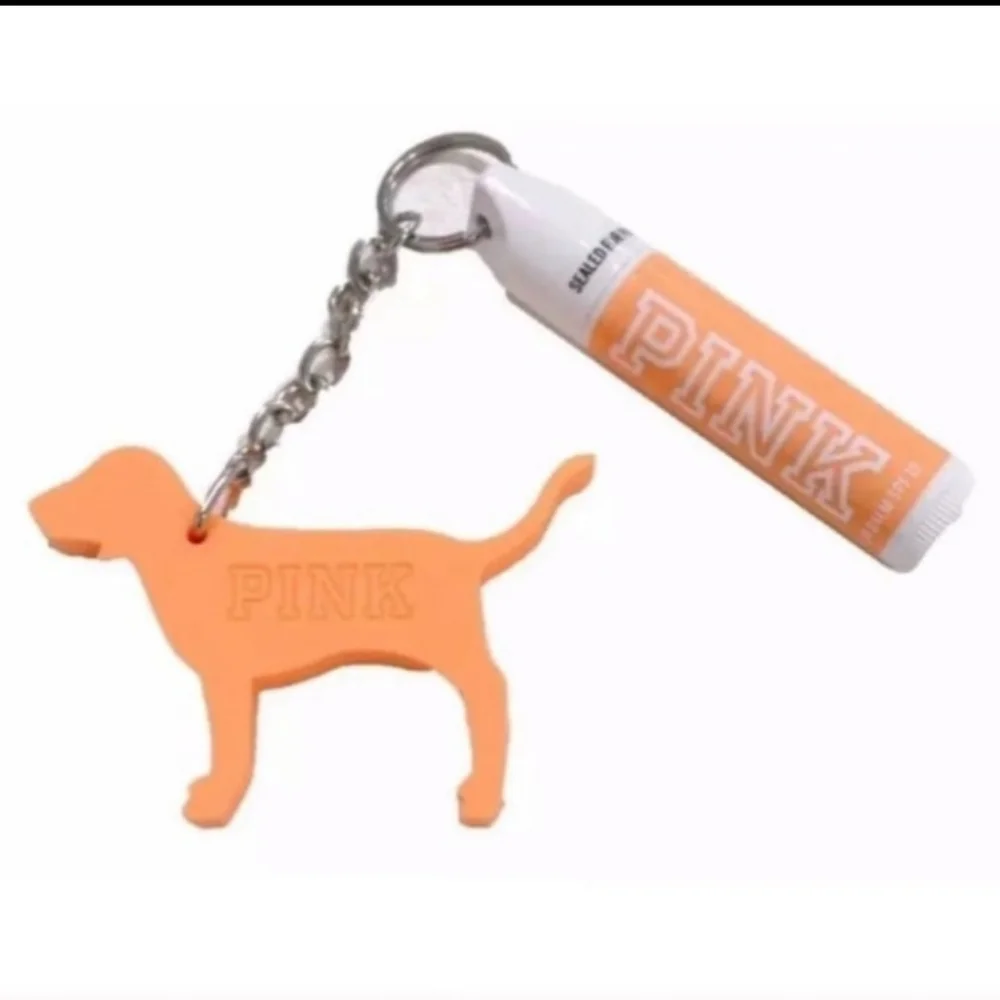 New Victoria's Secret Pink LIP BALM & PINK DOG KEYCHAIN CHARM